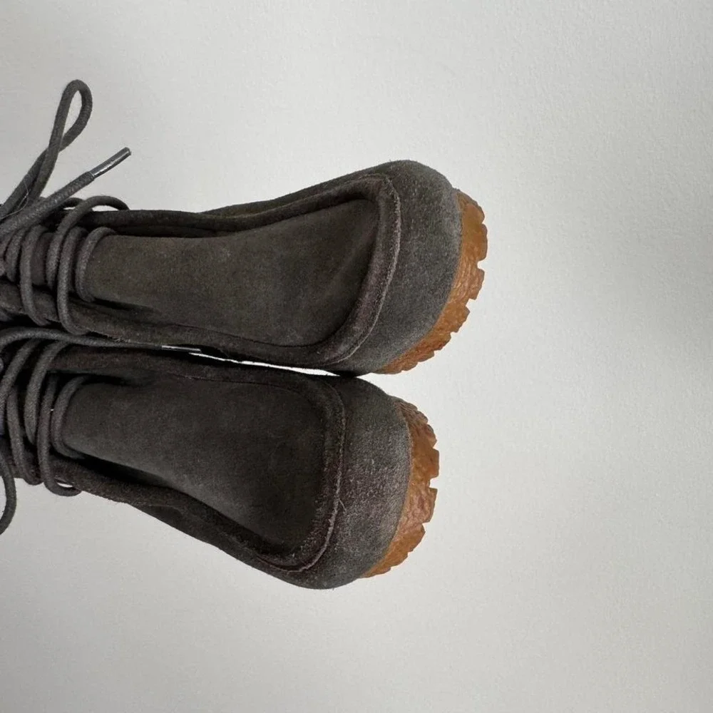 Olive Green Suede Lace Up Wedge Size 6.5 boot ankle heel‎ leather